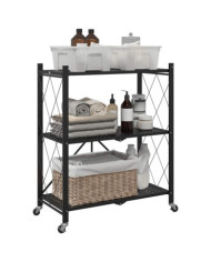 Étagère de rangement sur roulettes noir 71x34x88 cm acier | Mobilier & Déco