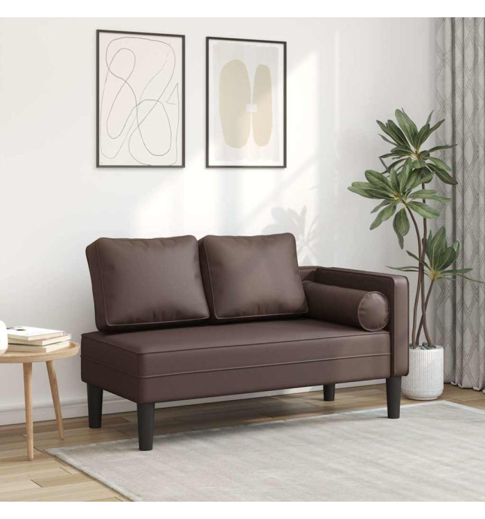 Chaise longue avec coussins marron similicuir | Mobilier & Déco