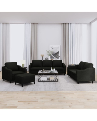 Ensemble de canapés 4 pcs avec coussins Noir Tissu | Mobilier & Déco