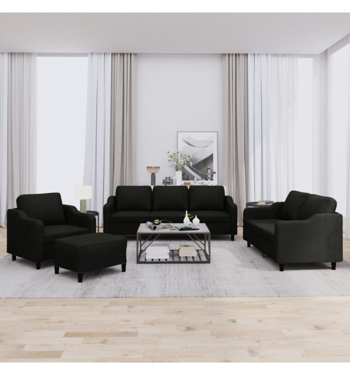 Ensemble de canapés 4 pcs avec coussins Noir Tissu | Mobilier & Déco