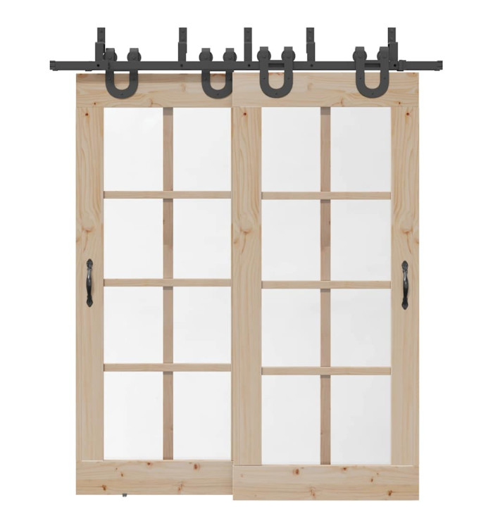 Kit de quincaillerie de porte coulissante 200 cm Acier Noir | Mobilier & Déco