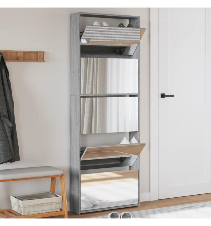 Armoire à chaussures miroir 5 niveaux sonoma gris 63x17x169,5cm | Mobilier & Déco