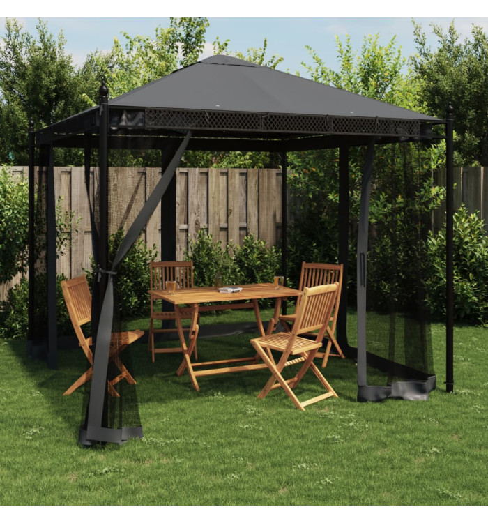 Tonnelle avec parois en filet anthracite 2,93x2,93 m acier | Mobilier & Déco