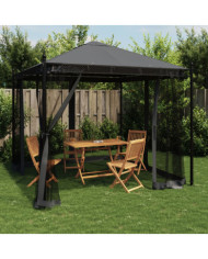 Tonnelle avec parois en filet anthracite 2,93x2,93 m acier | Mobilier & Déco