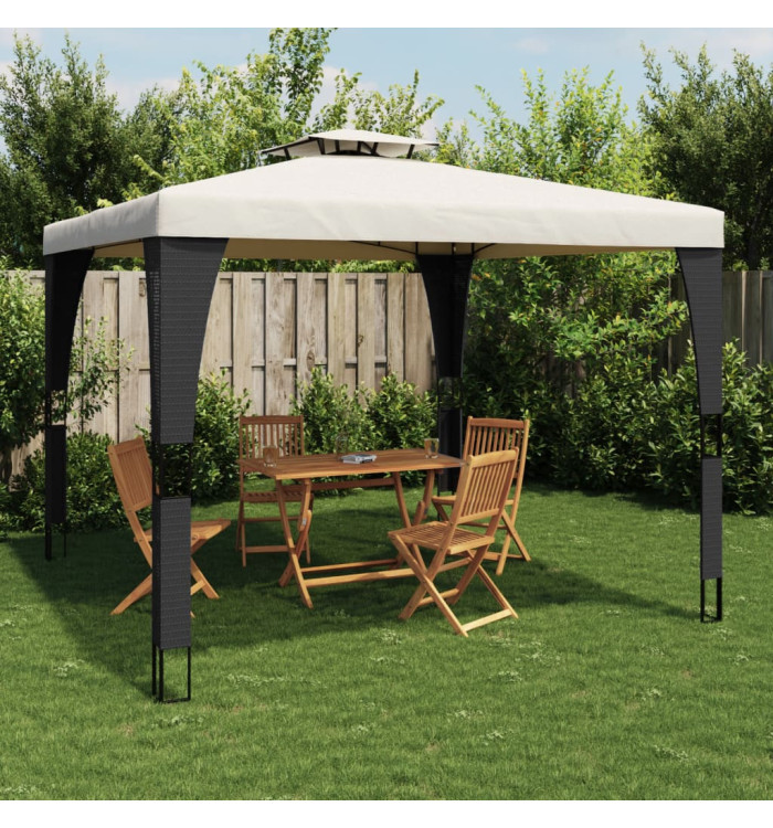 Tonnelle à double toit crème 2,98x2,98 m acier | Mobilier & Déco