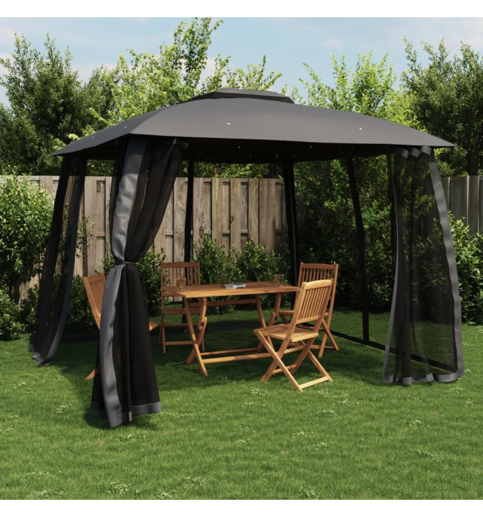 Tonnelle avec double toit et parois en filet anthracite acier | Mobilier & Déco