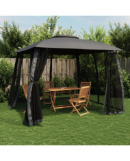 Tonnelle avec double toit et parois en filet anthracite acier | Mobilier & Déco