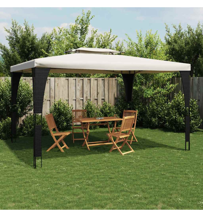 Tonnelle à double toit crème 3,98x2,98 m acier | Mobilier & Déco