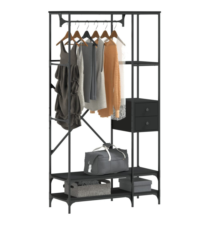 Porte-vêtements avec étagères noir bois d'ingénierie | Mobilier & Déco