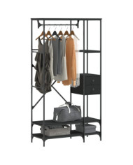 Porte-vêtements avec étagères noir bois d'ingénierie | Mobilier & Déco