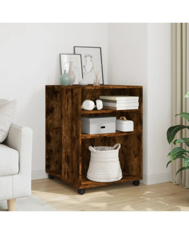 Table d'appoint avec roues chêne fumé bois d'ingénierie | Mobilier & Déco