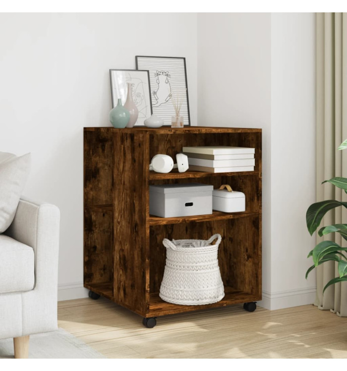 Table d'appoint avec roues chêne fumé bois d'ingénierie | Mobilier & Déco