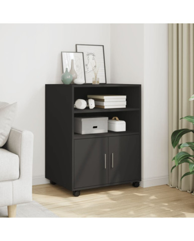 Armoire à roulettes noir 60x48x81 cm bois d'ingénierie | Mobilier & Déco