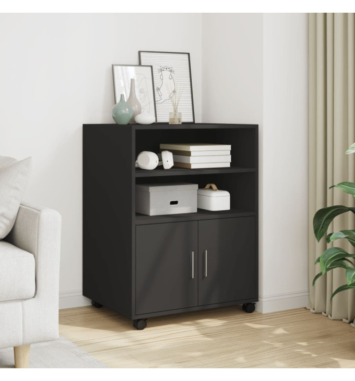 Armoire à roulettes noir 60x48x81 cm bois d'ingénierie | Mobilier & Déco