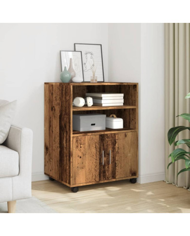 Armoire à roulettes vieux bois 60x48x81 cm bois d'ingénierie | Mobilier & Déco