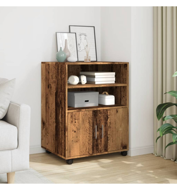 Armoire à roulettes vieux bois 60x48x81 cm bois d'ingénierie | Mobilier & Déco