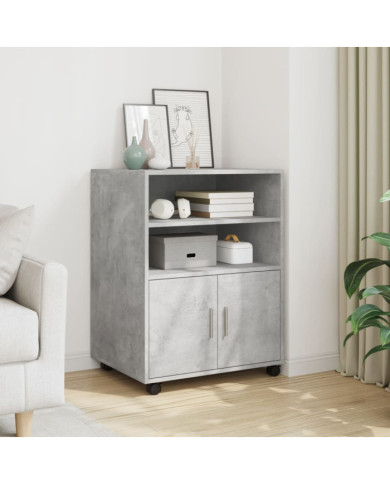 Armoire à roulettes gris béton 60x48x81 cm bois d'ingénierie | Mobilier & Déco