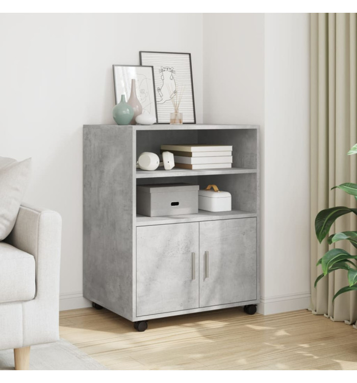 Armoire à roulettes gris béton 60x48x81 cm bois d'ingénierie | Mobilier & Déco