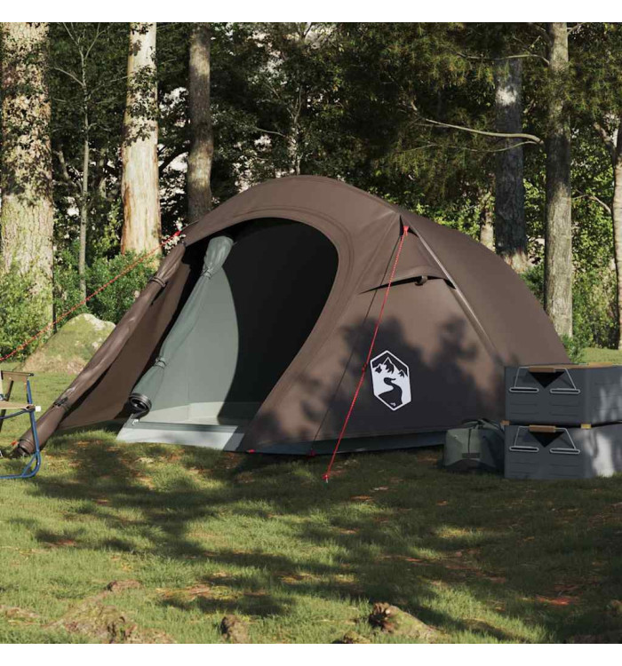 Tente de camping tunnel 2 personnes marron imperméable | Mobilier & Déco