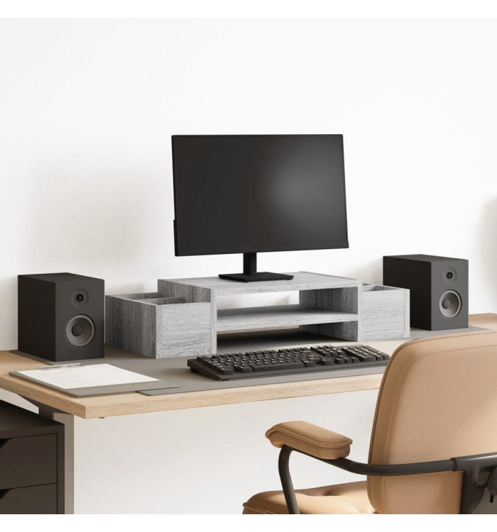 Support de moniteur et rangement sonoma gris bois d'ingénierie | Mobilier & Déco