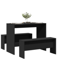 Ensemble table à manger et bancs 3 pcs noir bois d'ingénierie | Mobilier & Déco