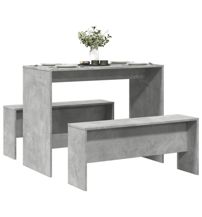 Ensemble table à manger et bancs 3 pcs bois d'ingénierie | Mobilier & Déco