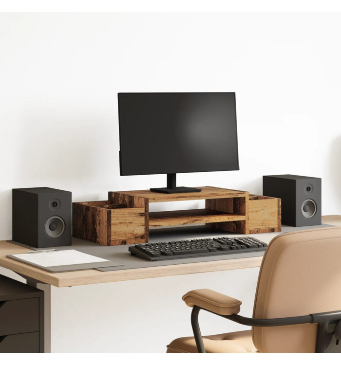 Support de moniteur avec rangement vieux bois bois d'ingénierie | Mobilier & Déco