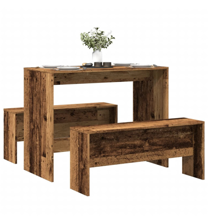 Ensemble table à manger et bancs 3 pcs bois d'ingénierie | Mobilier & Déco