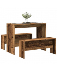 Ensemble table à manger et bancs 3 pcs bois d'ingénierie | Mobilier & Déco