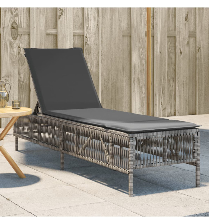 Chaise longue avec coussin gris résine tressée | Mobilier & Déco