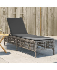 Chaise longue avec coussin gris résine tressée | Mobilier & Déco