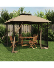 Tonnelle avec double toit et parois en filet taupe acier | Mobilier & Déco