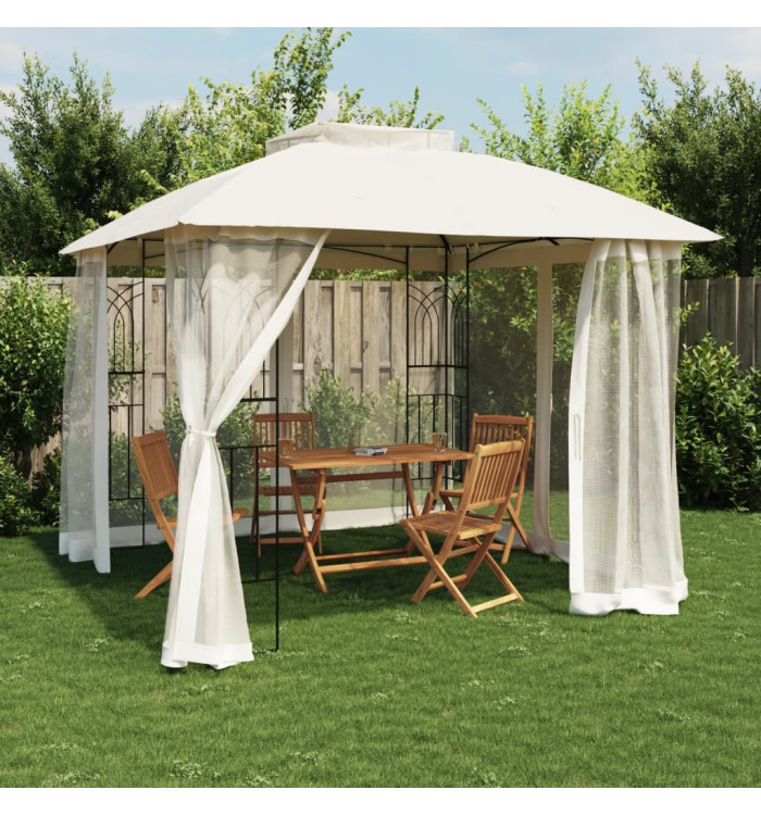Tonnelle avec double toit et parois en filet crème acier | Mobilier & Déco