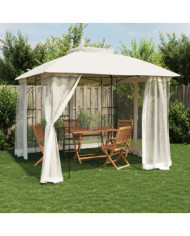 Tonnelle avec double toit et parois en filet crème acier | Mobilier & Déco