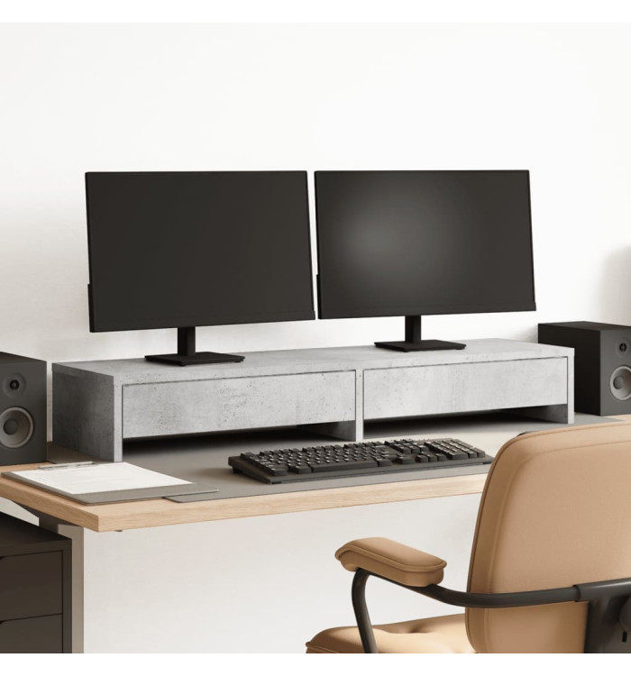 Support de moniteur avec tiroirs gris béton bois d'ingénierie | Mobilier & Déco