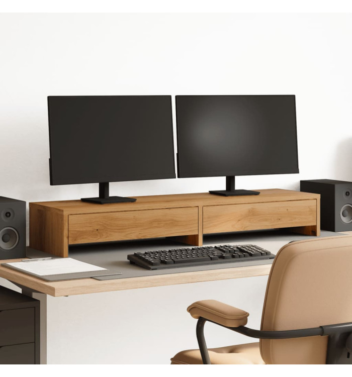 Support de moniteur et tiroirs chêne artisanal bois ingénierie | Mobilier & Déco