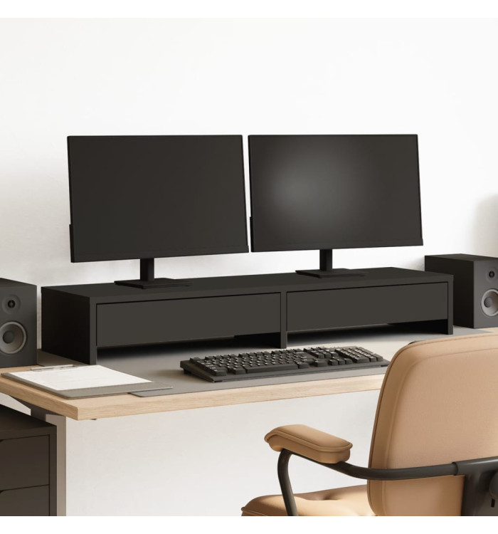 Support de moniteur avec tiroirs noir bois d'ingénierie | Mobilier & Déco