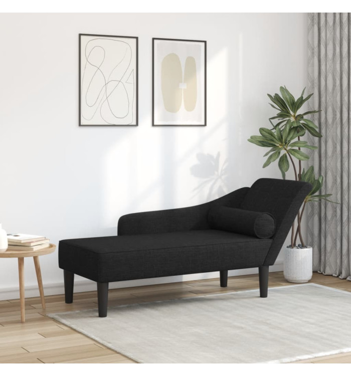 Chaise longue avec coussins noir tissu | Mobilier & Déco