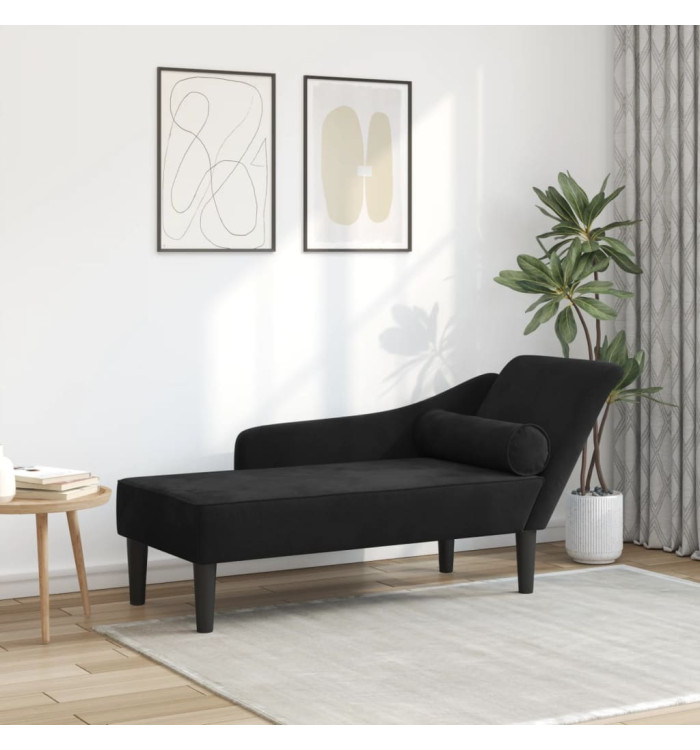 Chaise longue avec coussins noir velours | Mobilier & Déco