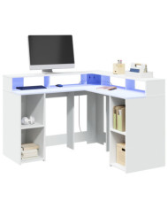 Bureau avec lumières LED blanc 130x130x91 cm bois d'ingénierie | Mobilier & Déco
