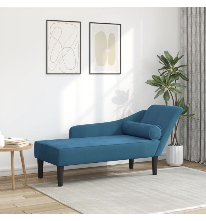 Chaise longue avec coussins bleu velours | Mobilier & Déco