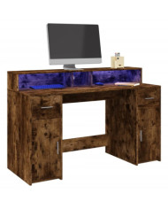 Bureau et lumières LED chêne fumé 140x55x91cm bois d'ingénierie | Mobilier & Déco