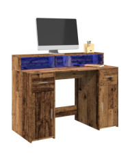 Bureau avec lumières LED vieux bois bois d'ingénierie | Mobilier & Déco
