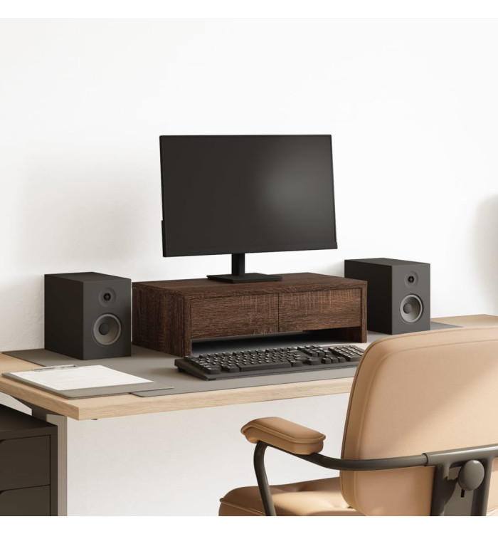 Support de moniteur avec tiroirs chêne marron bois d'ingénierie | Mobilier & Déco
