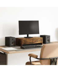 Support de moniteur avec tiroirs chêne fumé bois d'ingénierie | Mobilier & Déco