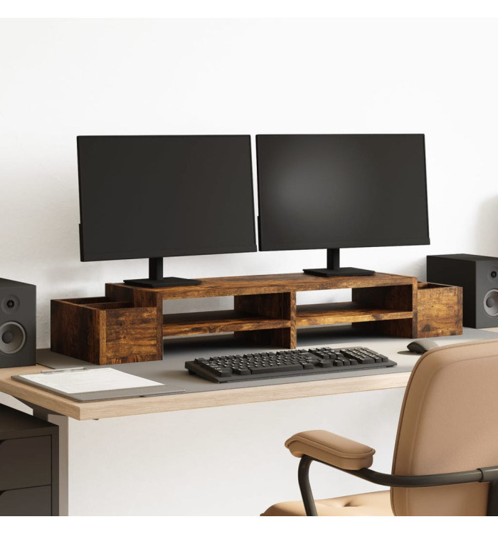 Support de moniteur avec rangement chêne fumé bois d'ingénierie | Mobilier & Déco
