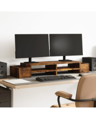 Support de moniteur avec rangement chêne fumé bois d'ingénierie | Mobilier & Déco