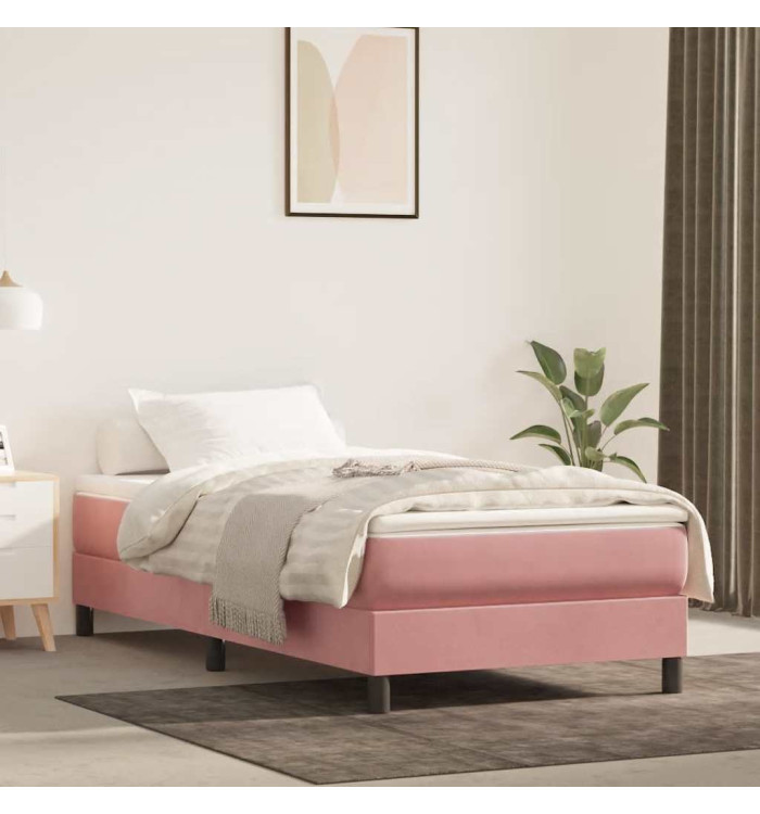 Matelas de lit à ressorts ensachés rose 100x220x20 cm velours | Mobilier & Déco