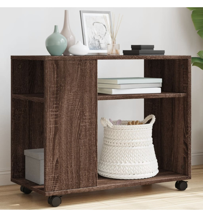 Table d'appoint avec roues chêne marron bois d'ingénierie | Mobilier & Déco