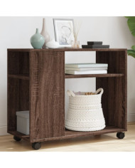 Table d'appoint avec roues chêne marron bois d'ingénierie | Mobilier & Déco